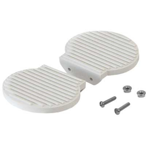 White foot pedals with screws on a white background